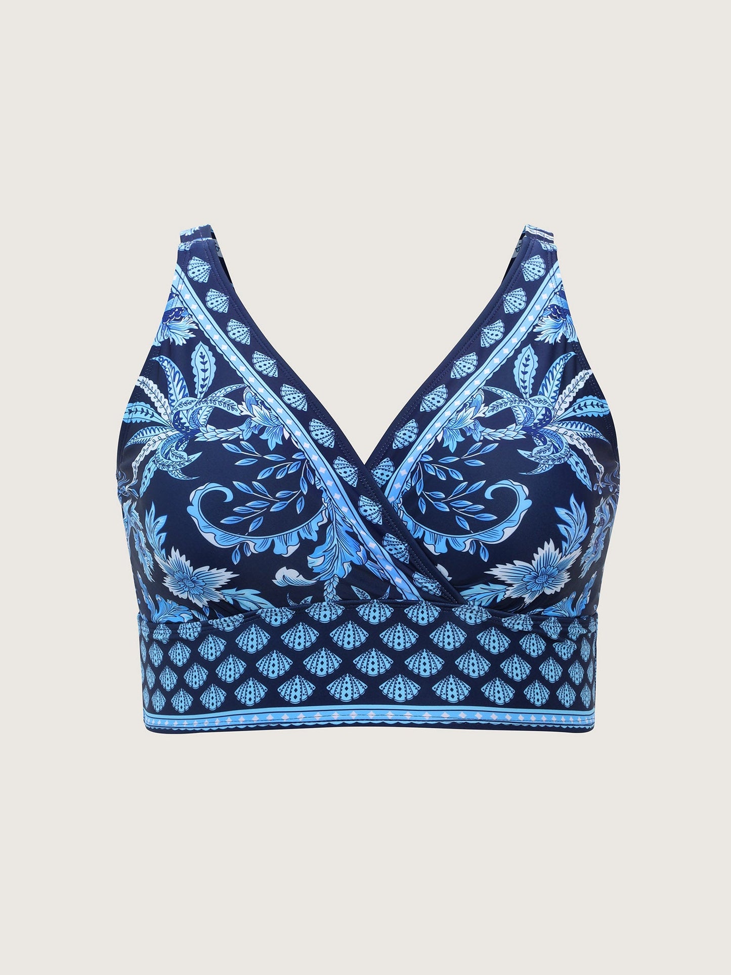 Floral Print Color Contrast Surplice Swim Top