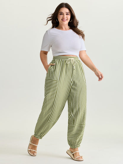 Striped Print Cuffed Hem Pants