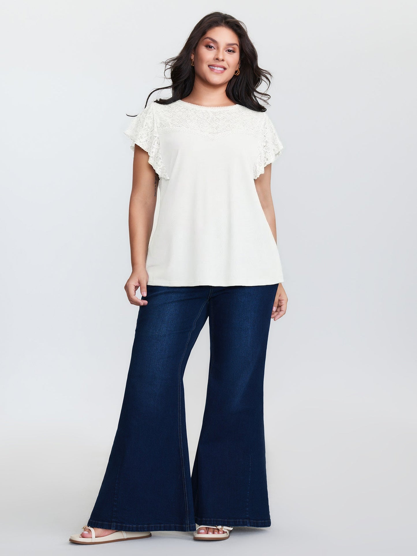 Supersoft Cut-Out Neckline Flutter Sleeve T-Shirt