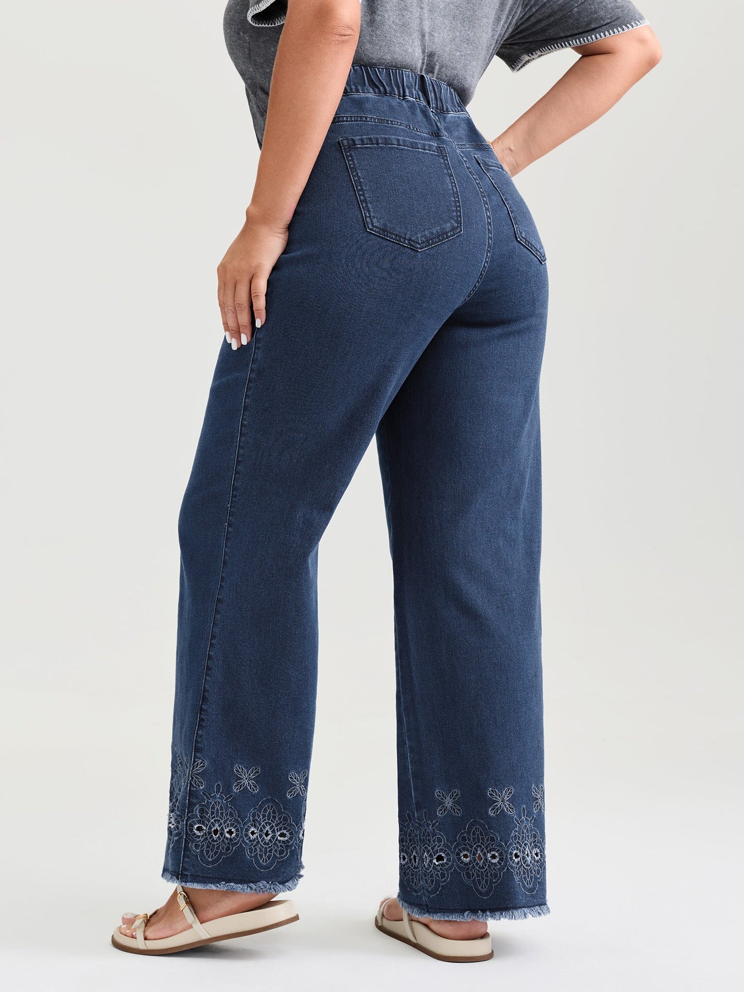 High-Rise Stretchy Embroidered Hem Jeans