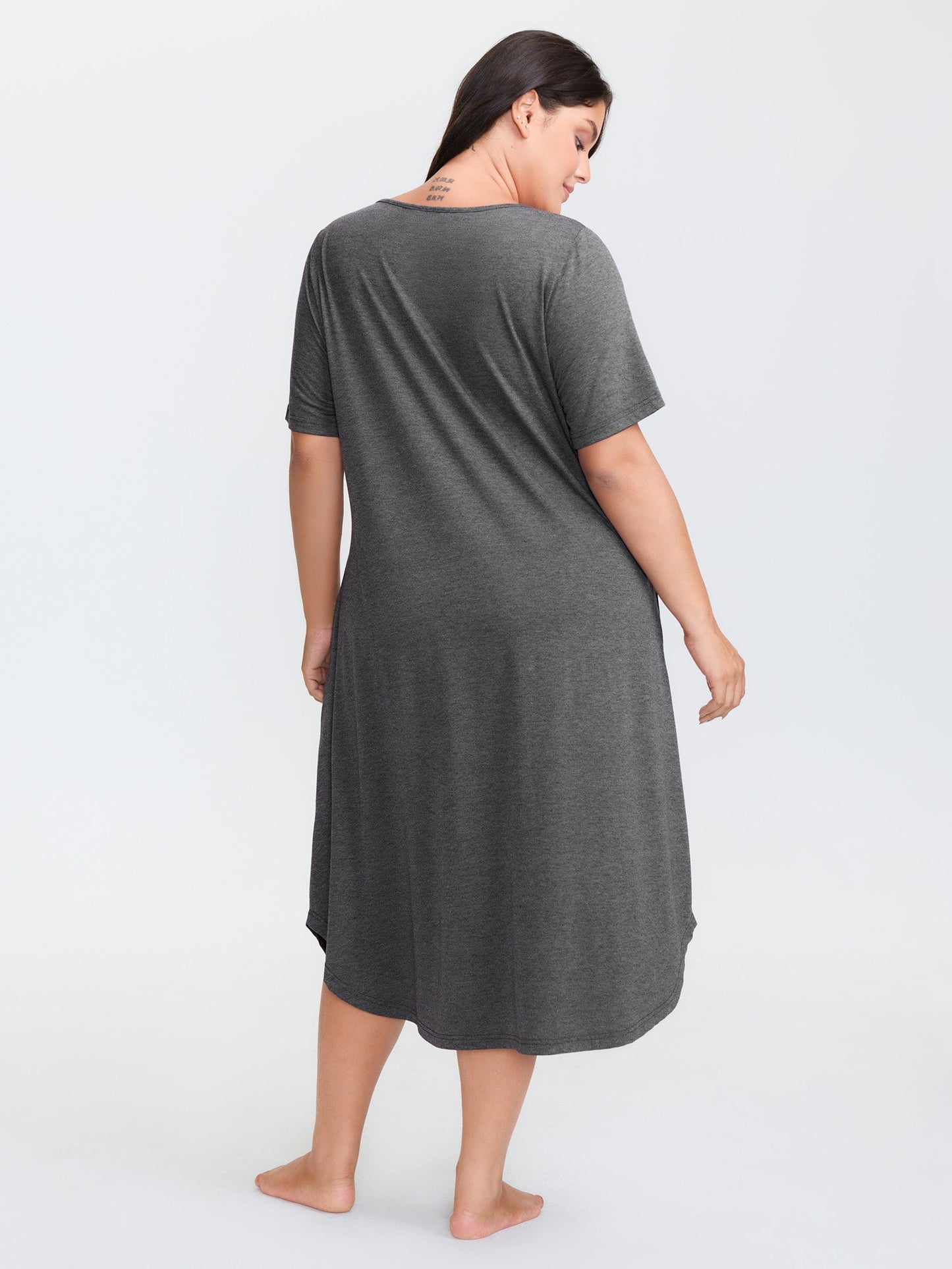 Happy Cat Print Stretchy Contrast Nightgown