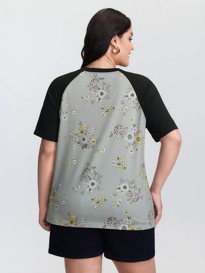 Floral Print Contrast Raglan Sleeve T-Shirt