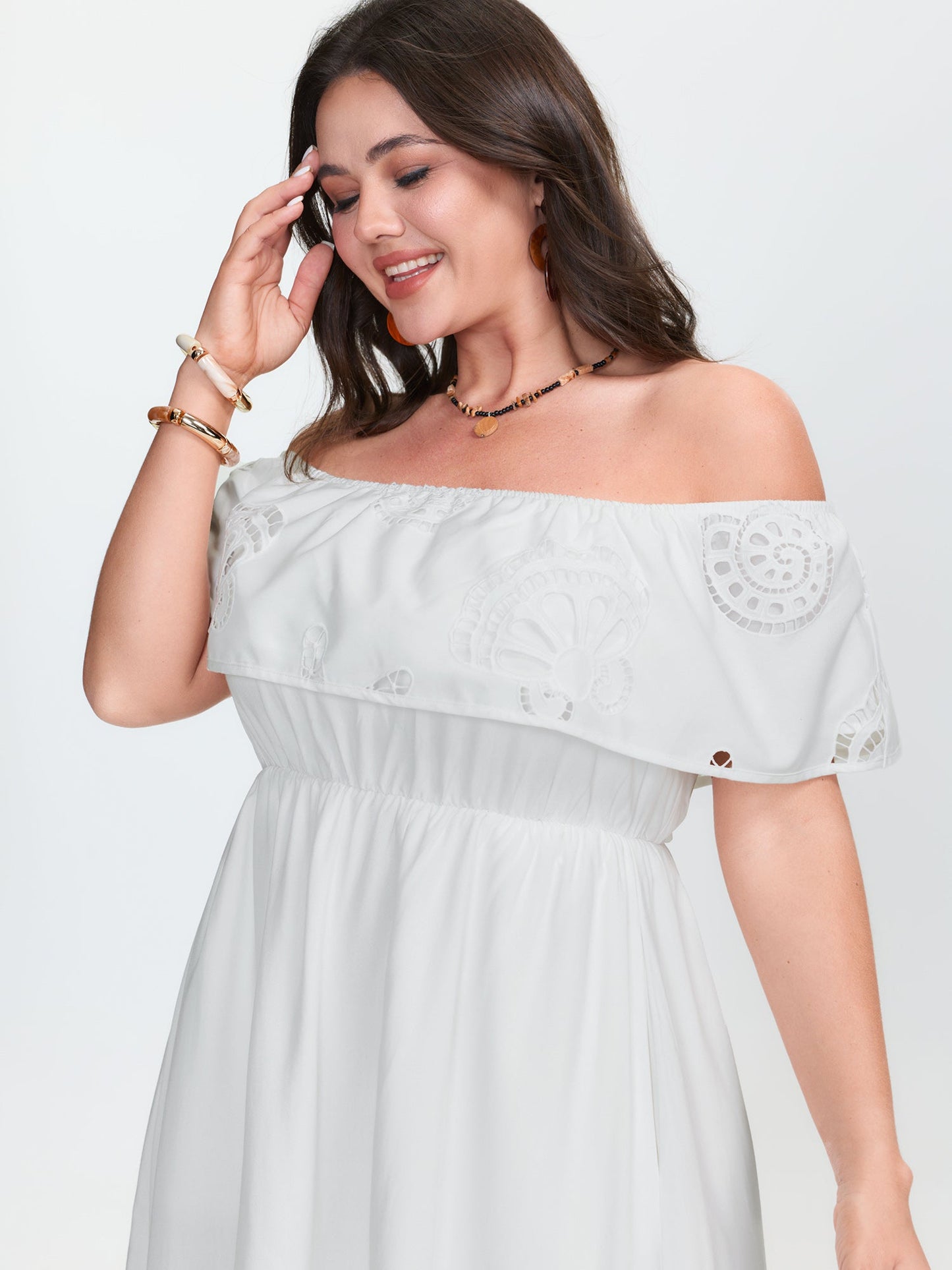 Ocean Pattern Embroidered Cut-Out Midi Dress