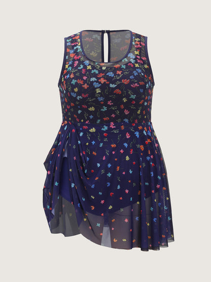 Multi-Color Print Sheer Swim Dress