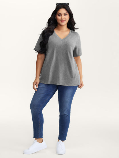 Stretchy Plain V-Neck T-Shirt
