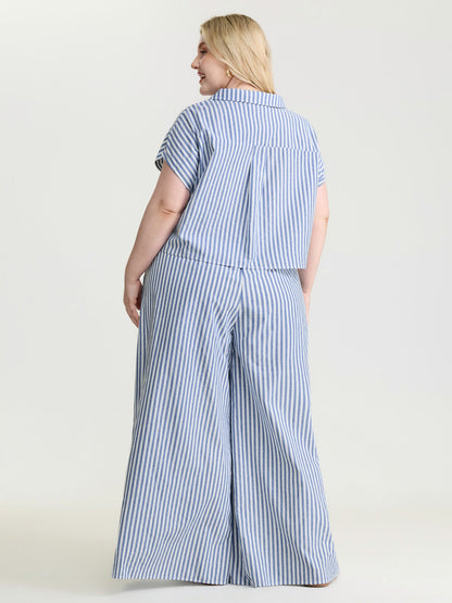 Pure Cotton Striped Petal Hem Two-Piece Set