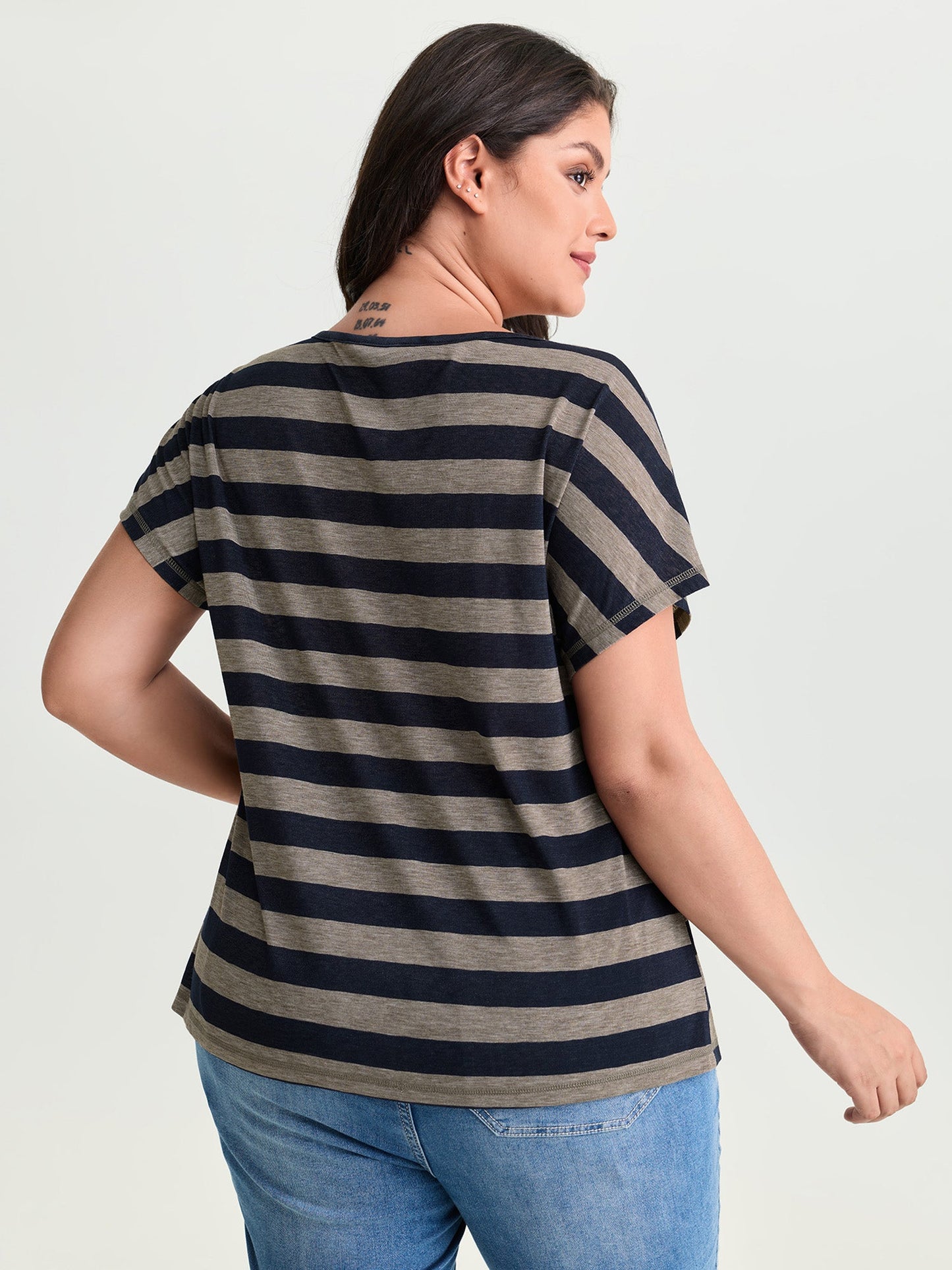 Stretchy Striped Print Neck-Tie T-Shirt