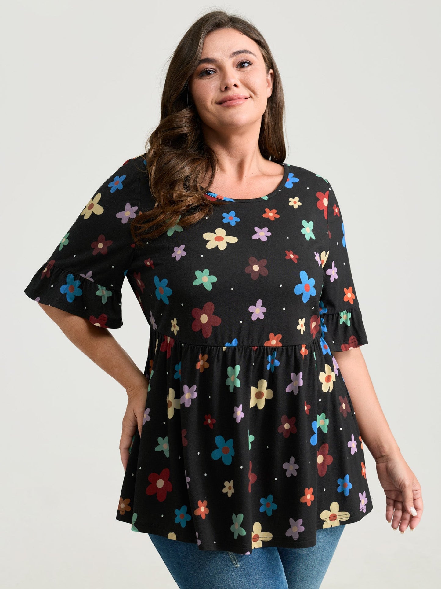 Floral Print Stretchy Knit Top