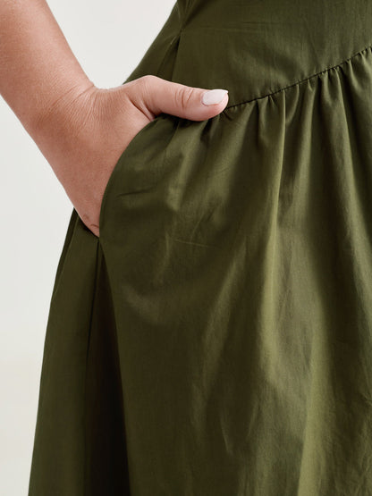 Pure Cotton Pleated Drop Waist Overall Midi Dress