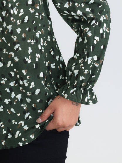Leopard Print Stretchy Cuff Sleeve Blouse