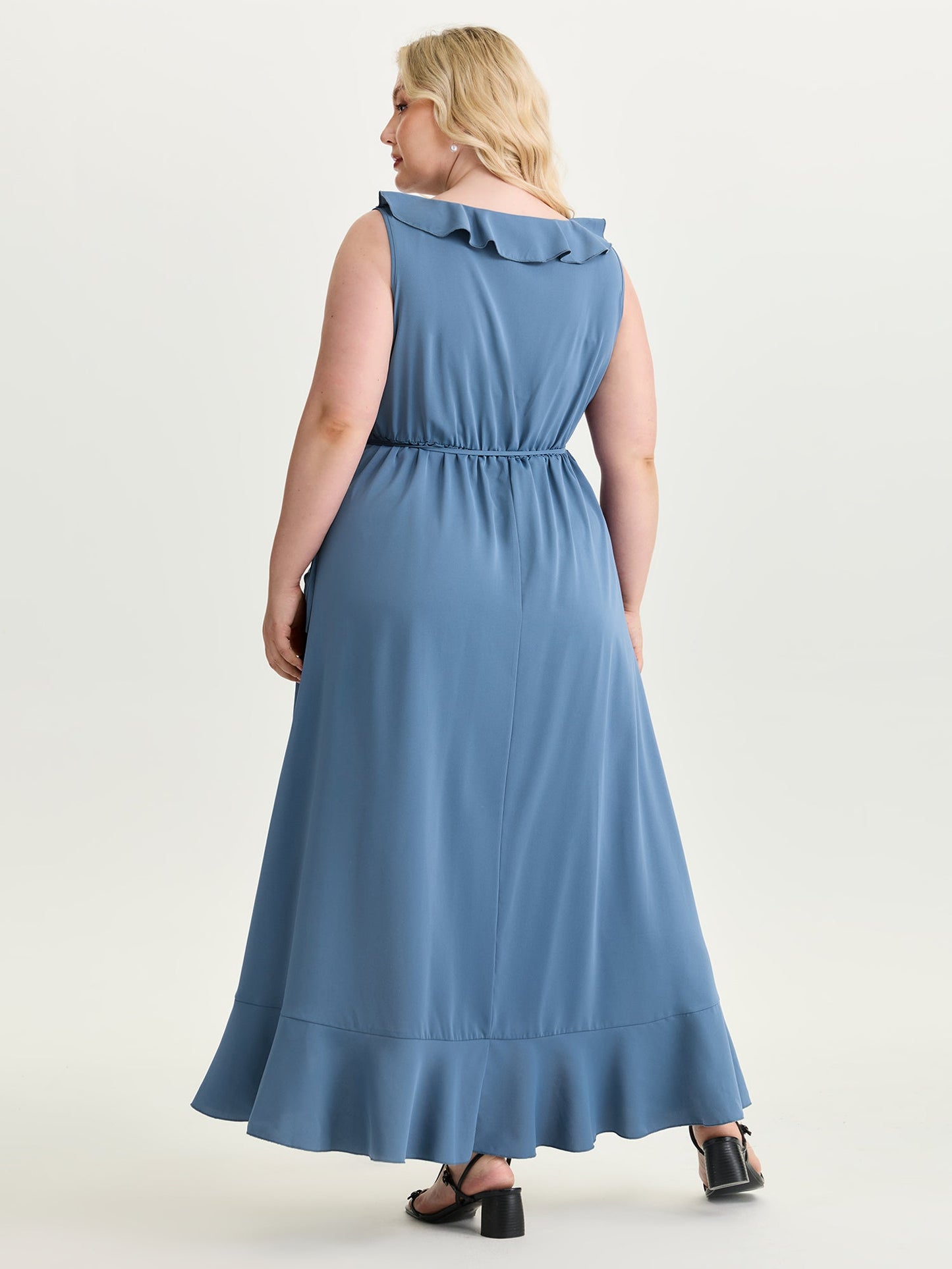 Ruffled Edge Layered Hem Midi Dress