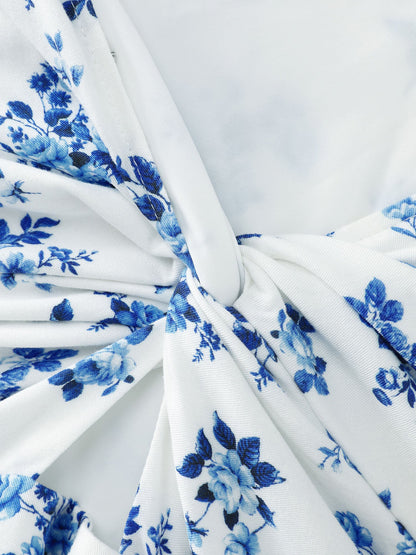 Floral Print Cut-Out Twisted Midi Dress