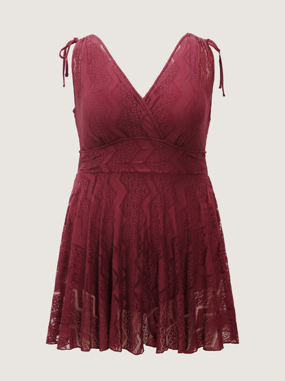 Lace Channel Drawstring Swim Dress