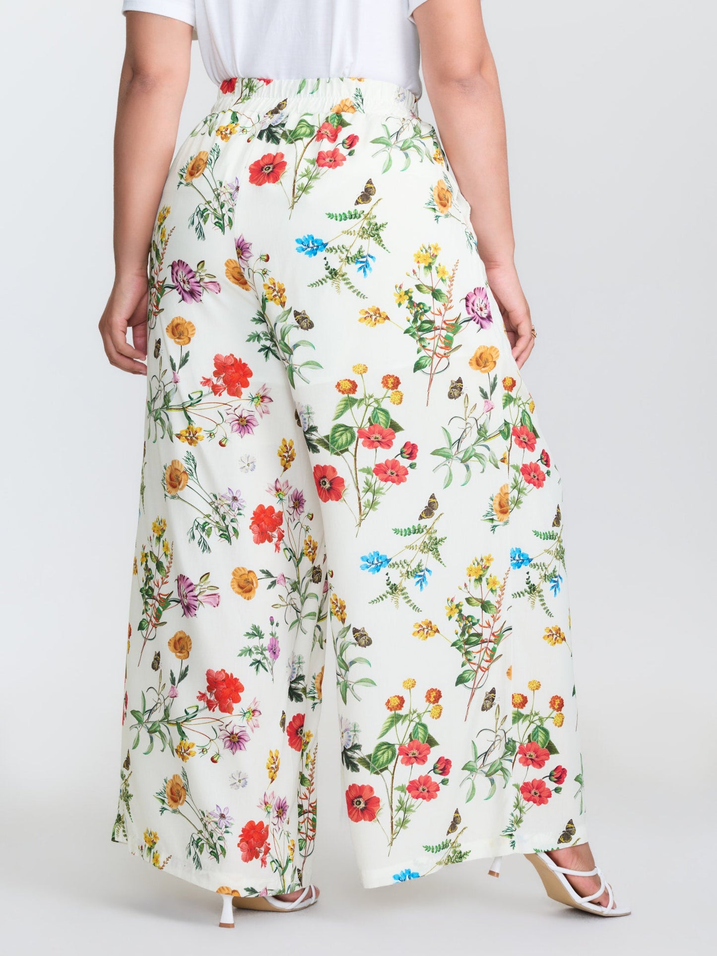 Floral Print Stretchy Waist Wide-Leg Pants