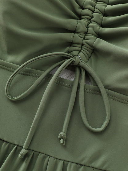 Cut-Out Drawstring Pockets Swim Romper