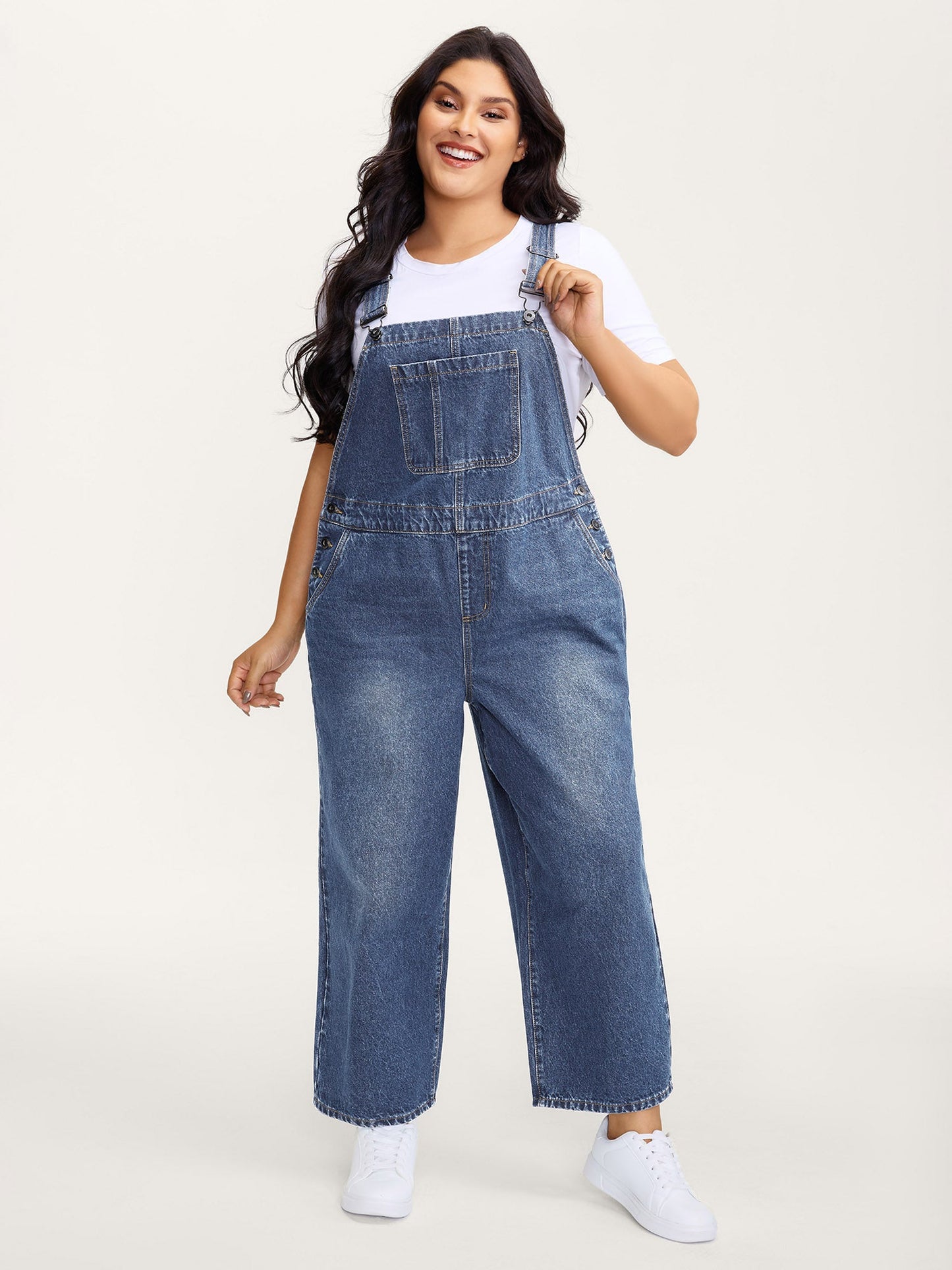 plus size Cotton Relaxed-Fit Side Button Overall Denim Jumpsuit