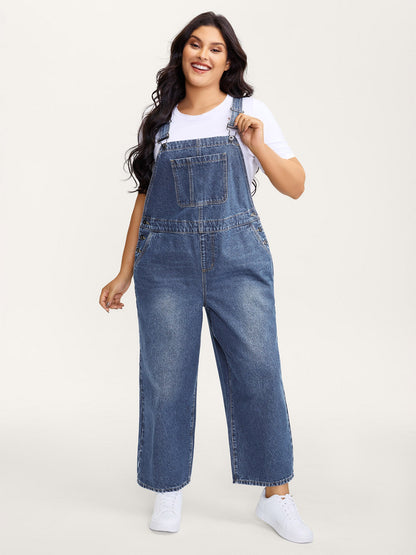 plus size Cotton Relaxed-Fit Side Button Overall Denim Jumpsuit