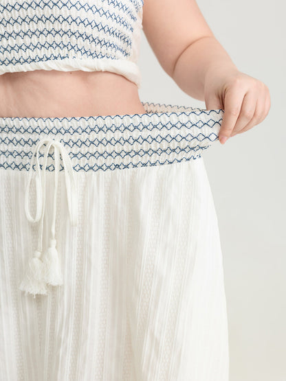 Cotton Shirred Contrast Waist Pockets Maxi Skirt
