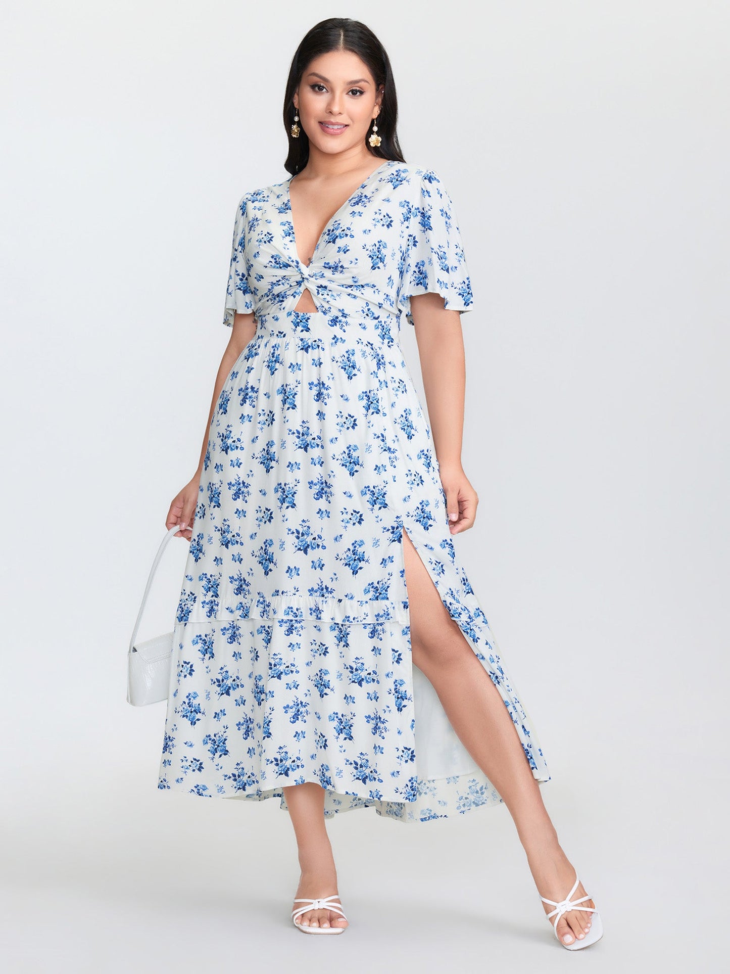 Floral Print Cut-Out Twisted Midi Dress