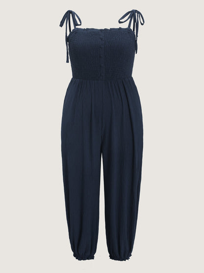 Cute Shoulder-Tie Cuffed Hem Jumpsuit