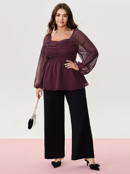 Ruched Textured Shirred Back Blouse