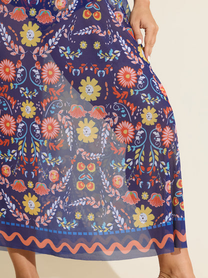 Sarong Two-Piece Tummy-Control One-Piece Swimsuit