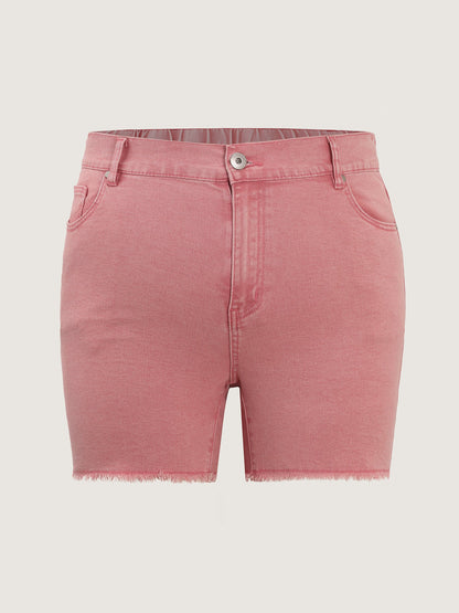 Elastic Back Waistband Straight-Fit Denim Shorts