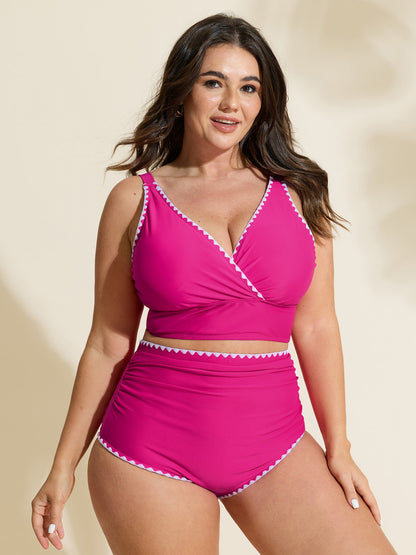 Color Contrast Embroidered Swim Top