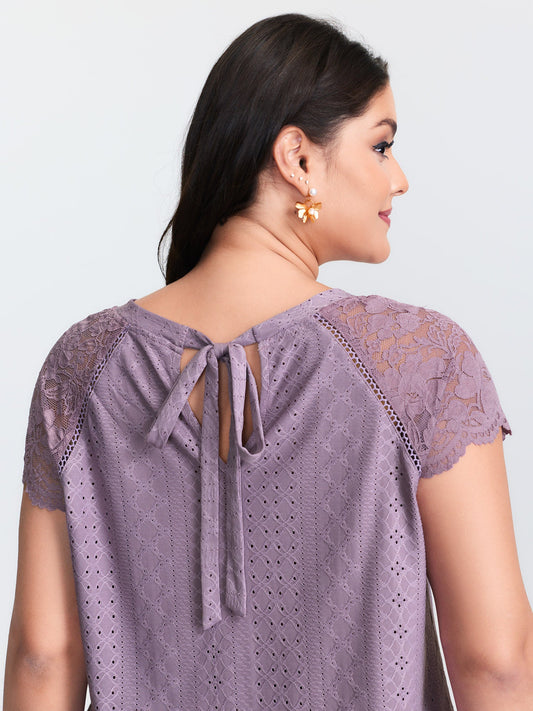 Lace Trim Back-Tie T-Shirt