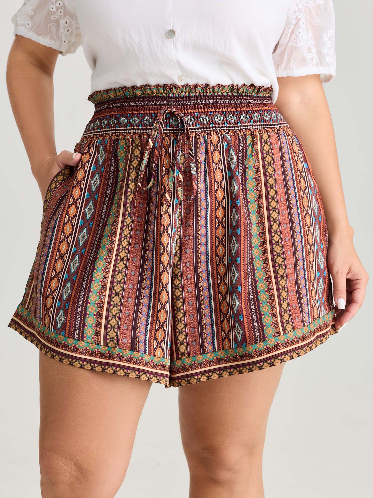 Geometric Striped Drawstring Waist Shorts