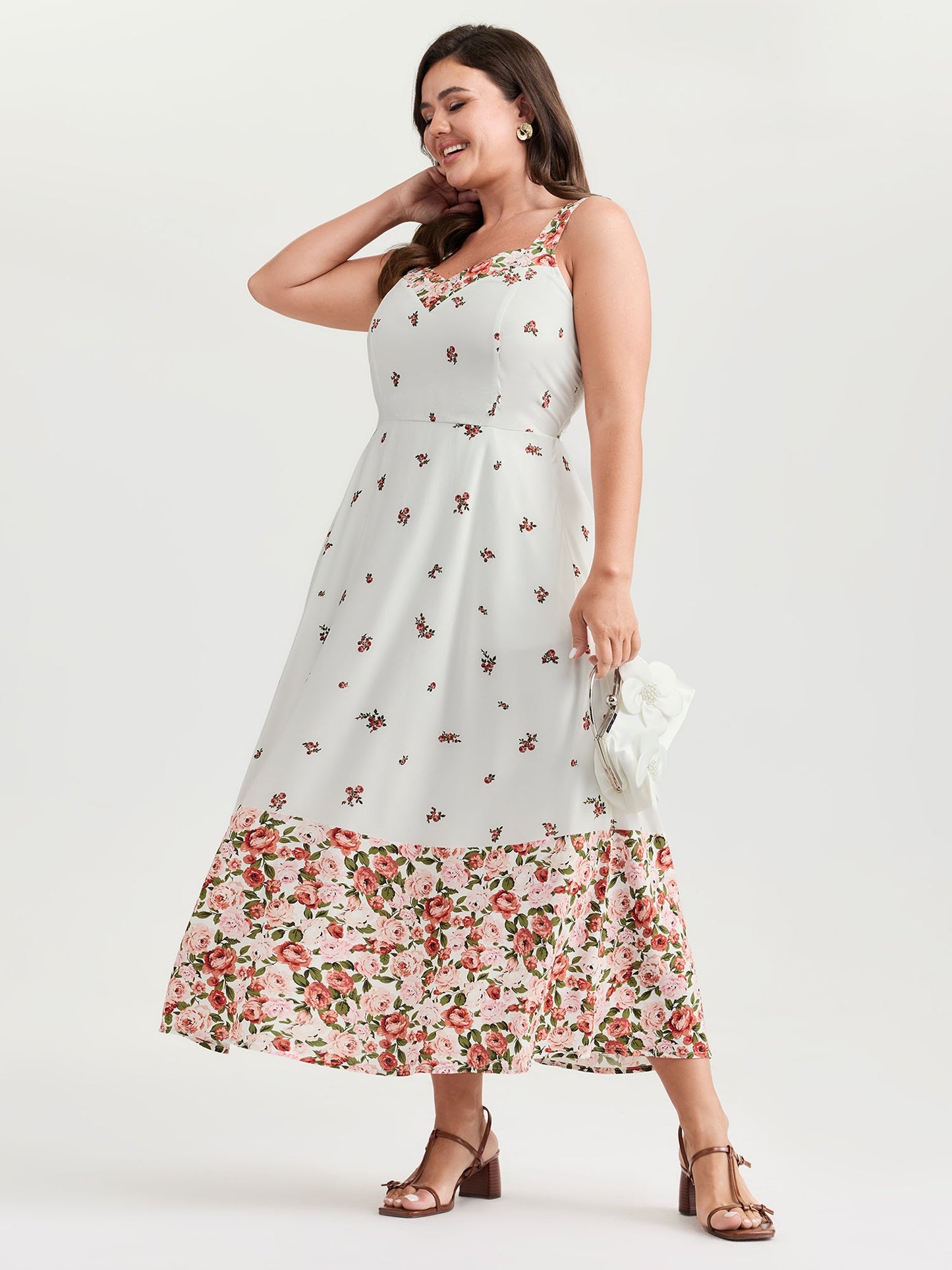 Cable Knit Floral Shirred Back Midi Dress