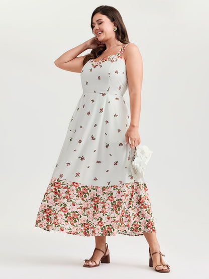 Cable Knit Floral Shirred Back Midi Dress