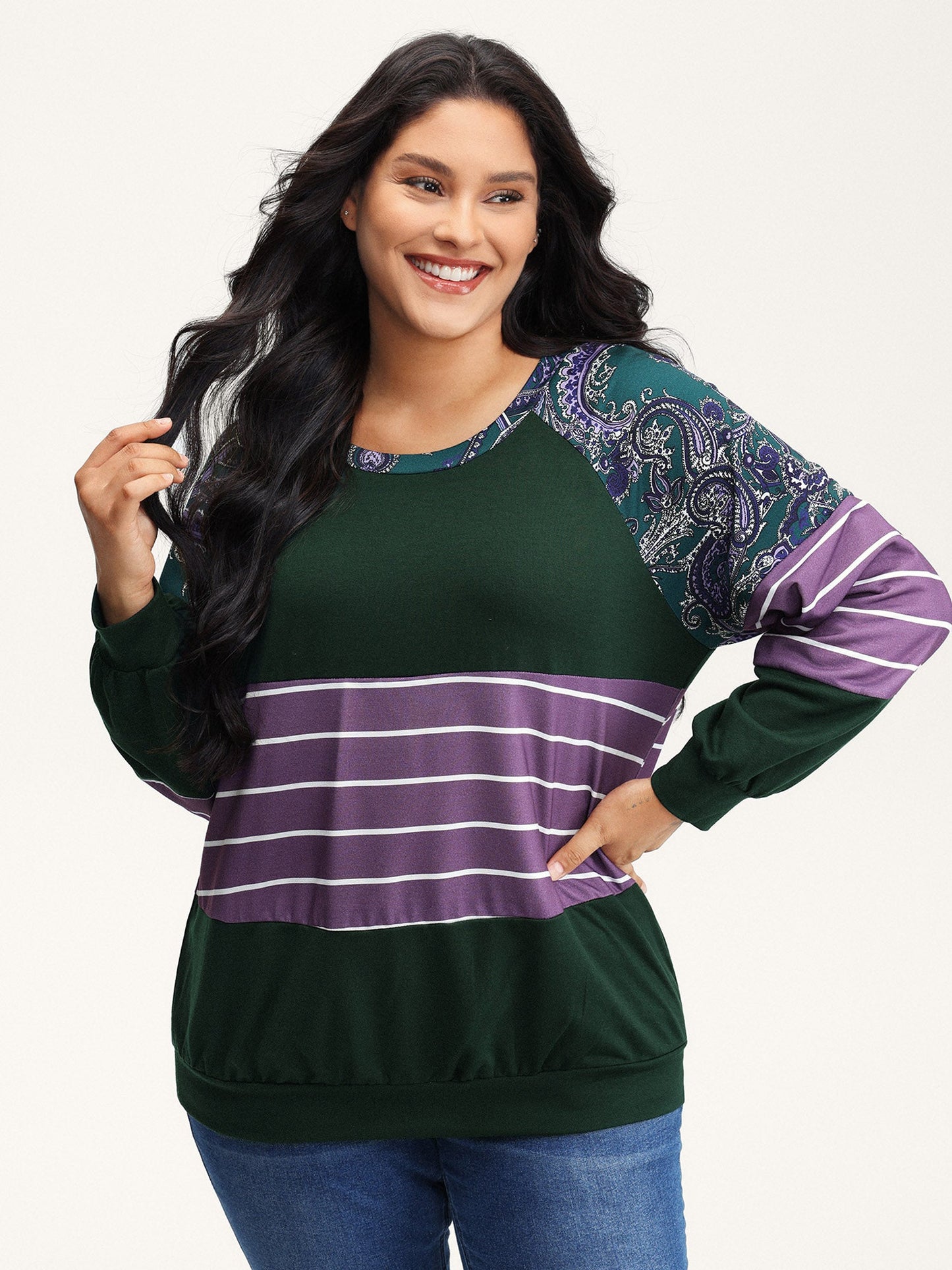 Supersoft Colorblock Paisley Print Sweatshirt