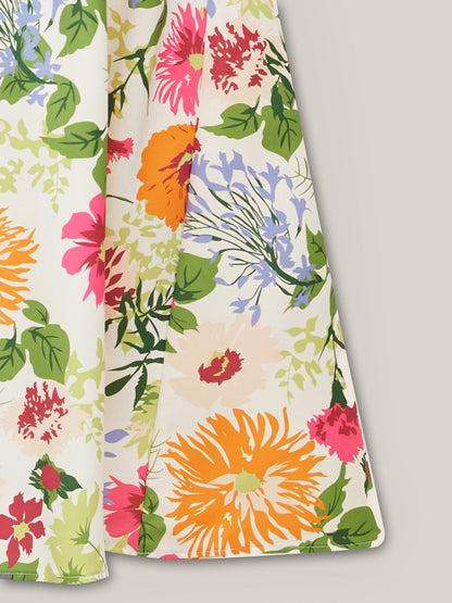plus size Floral Shirred Square Neck Pocket Midi Dress