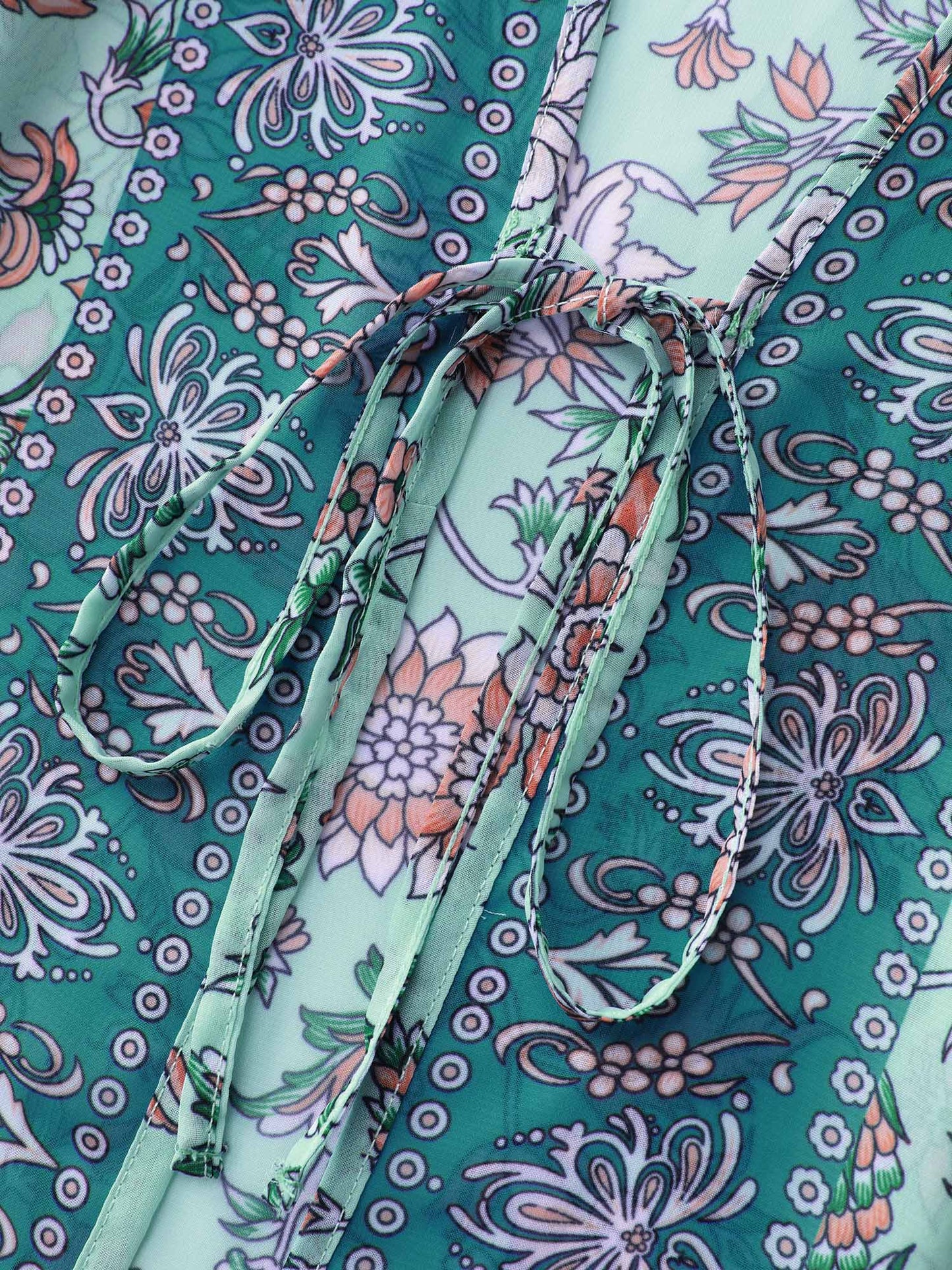 Floral Color Contrast Front-Tie Swim Cover-Up
