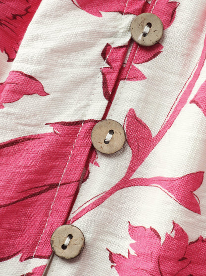 Sweet Floral Print Button Front Blouse