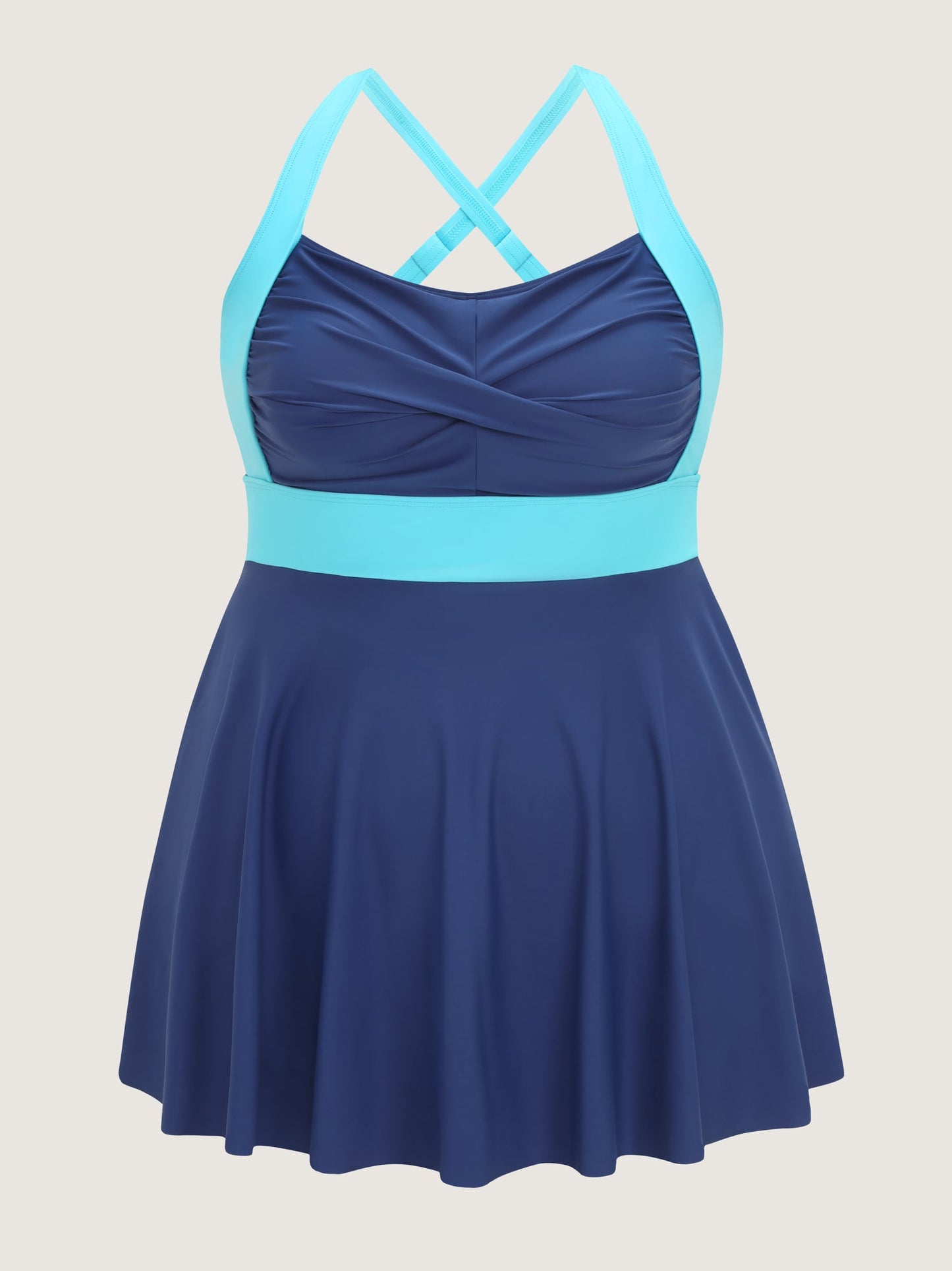 Color Contrast Twist Front Swim Dress