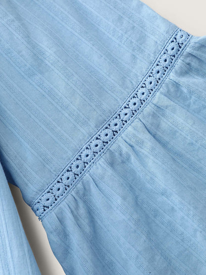 Pure Cotton Lace Trim Tiered Midi Dress