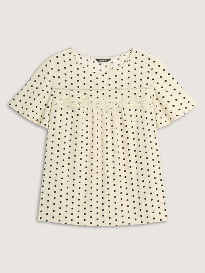 Polka Dot Elegance Lace Trim Blouse