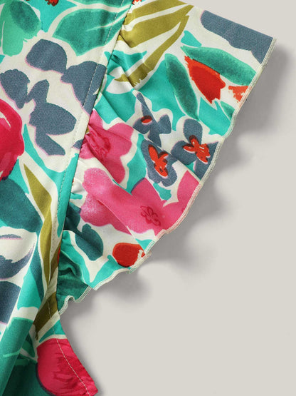 plus size Sunkissed Floral Print Button Wide-Leg Jumpsuit