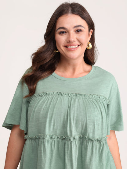 Pure Cotton Stretchy Lace Trim T-Shirt