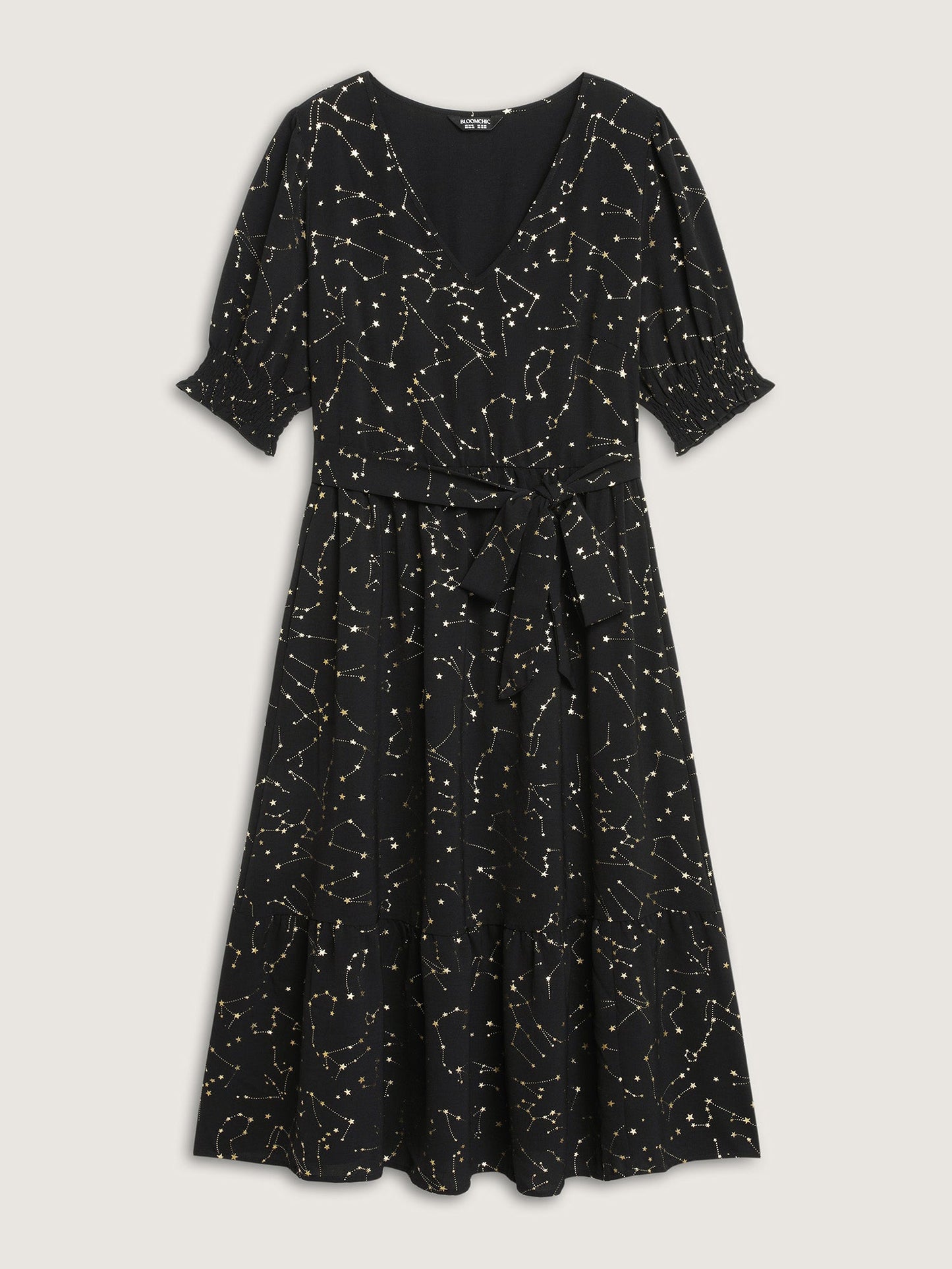 Shimmery Star Print Stretchy-Waist Midi Dress