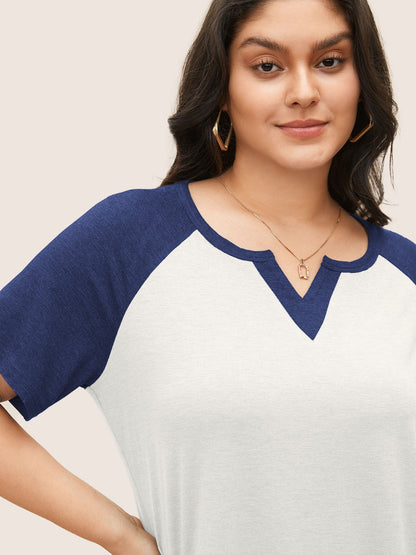 Colorblock Contrast Notched Raglan Sleeve T-shirt