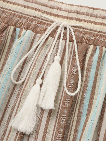 Striped Drawstring Tassels Wide Leg Pants
