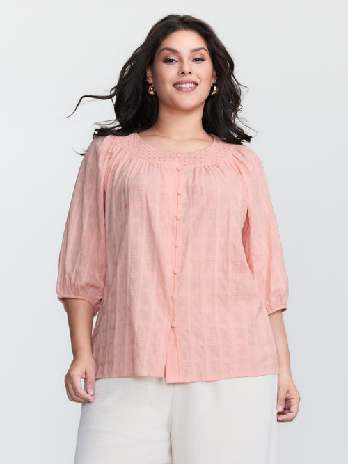 Pure Cotton Pleated Button-Down Top