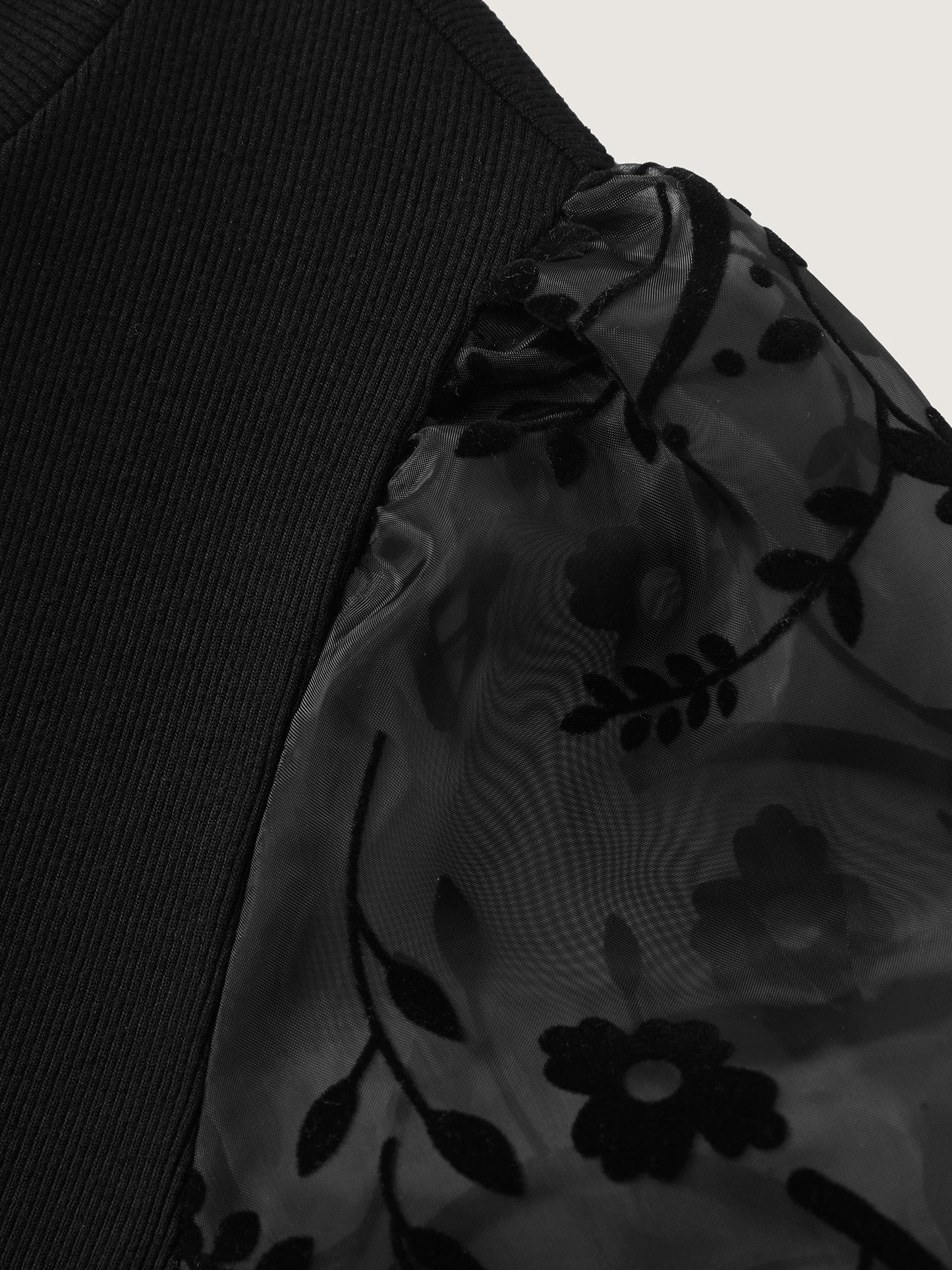 Sheer Puffy Sleeve Round Neck T-Shirt