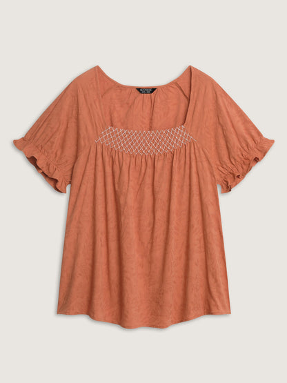 Shirred Crisscross Pleated Plain Blouse
