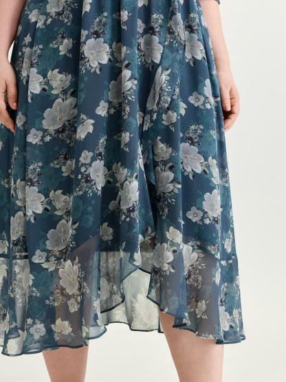 Floral Print Cold-Shoulder Midi Dress