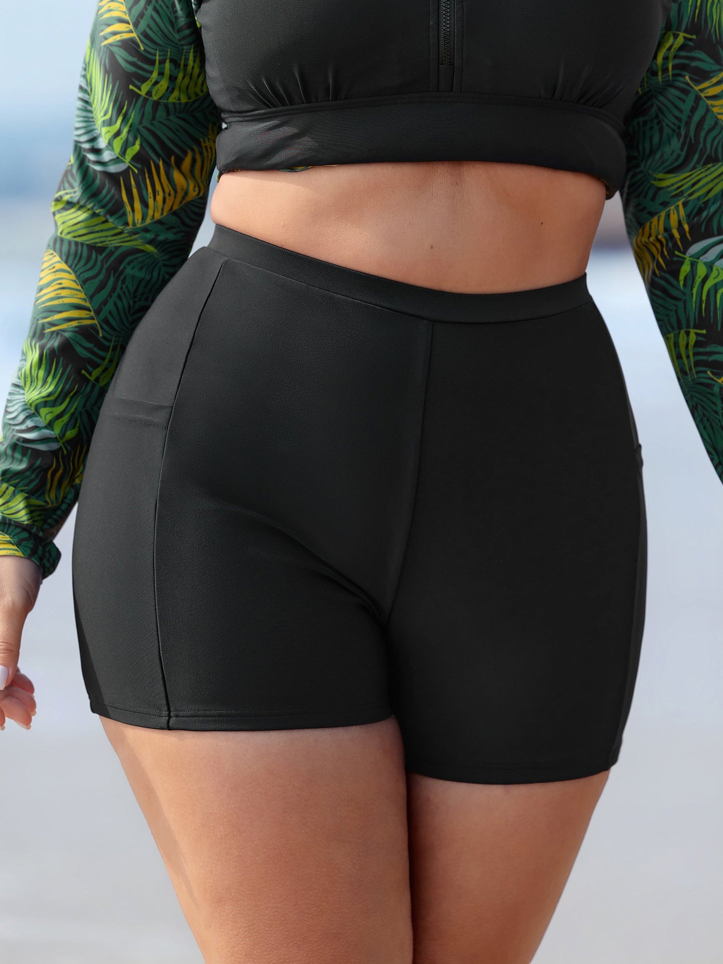 Tropical Plant Colorblock Pocket Swim Dress