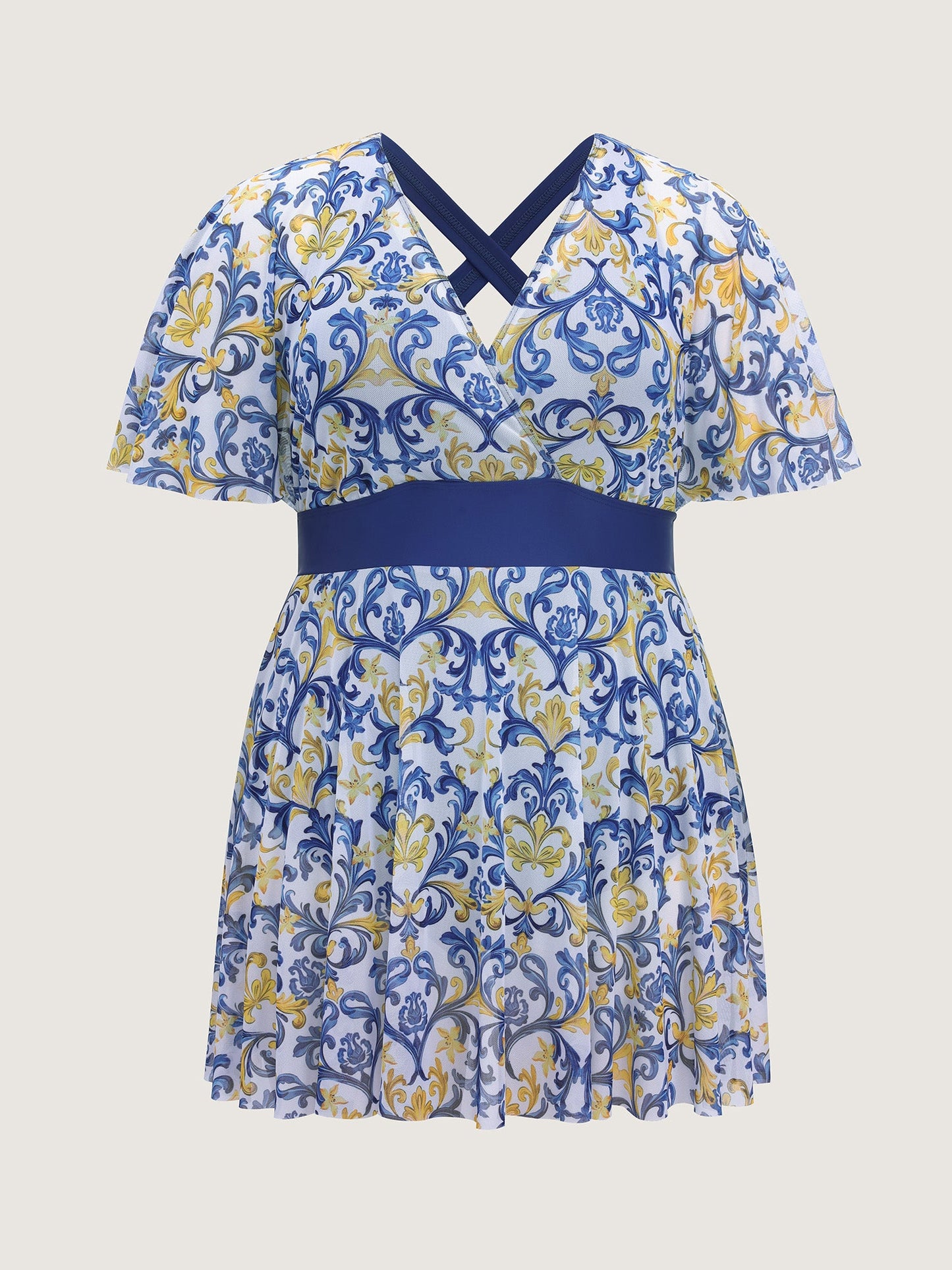 Ornate Print Hips Coverage Swim Dress